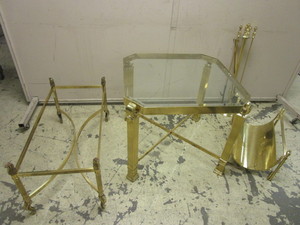 GOLD ACCENT TABLES, FIREPLACE SET
