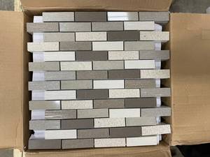 lot 837 image: 22 Sheets Porcelain Tile Brick Mosaic Earth-Taupe