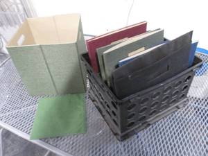 lot 15 image: Plastic Bin Full of Fabric & Cardbo...