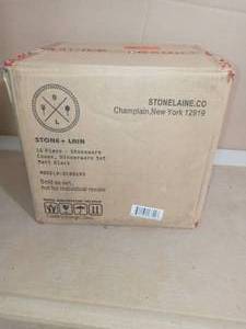 lot 6 image: 16-Piece Modern Black Matte Stoneware Dinnerware Set by STONE LAIN- not used