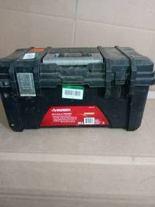 lot 32 image: 22 in. Plastic Portable Tool Box with Metal Latches in Black by Husky- used