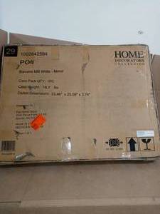 lot 50 image: 22 in. W x 30 in. H Framed Rectangular Bathroom Vanity Mirror in White by Home Decorators Collection- open box not used