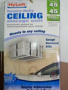 lot 51 image: 45 in. W x 45 in. D Garage Ceiling Mount Storage Unit in White by HyLoft- not used