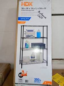 lot 68 image: Black 4-Tier Metal Wire Shelving Unit (36 in. W x 54 in. H x 14 in. D) by HDX-open box not used
