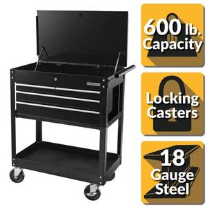lot 91 image: 30 in. 4-Drawer Roller Cabinet Tool Chest in Black by OLYMPIA- not open