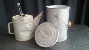 lot 104 image: VINTAGE GALVANIZED WATER CAN AND BUCKET
