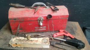 lot 135 image: VINTAGE TOOL BOX W WELDING TOOLS