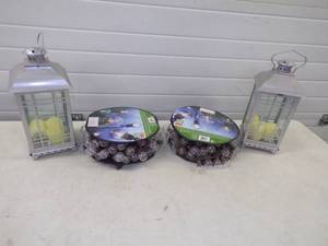 lot 25 image: LED Party Lights and 2 Candle Lanterns