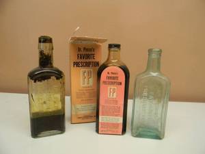 lot 12 image: VINTAGE DR. PIERCES FAVORITE PRESCRIPTION BOTTLE UNOPENED W BOX - DR. PIERCES GOLDEN MEDICAL DISCOVERY & DR. PIERCES FAVORITE PRESCRIPTION BOTTLES - COOL SET - SEE PICTURES