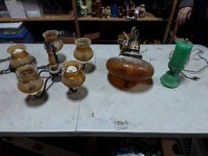lot 15 image: 3-Vintage Light Fixtures (Green Glass Is Broken-Globe Is Fine)