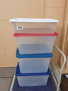 lot 44 image: 4-Assorted Clean Totes With Lids