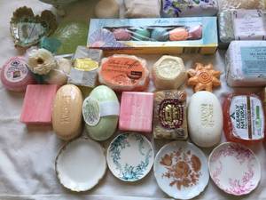 Large Lot of Soaps and Soap Dishes