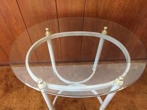 Metal End Table with Oval Glass Top