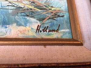 Lighthouse Oil Painting By Holland in Ornate Frame