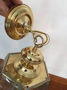 Large Brass Ceiling Mount Chandelier with Beveled Glass