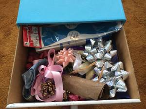 Four Drawer Cardboard Storage Piece Full of New Bows
