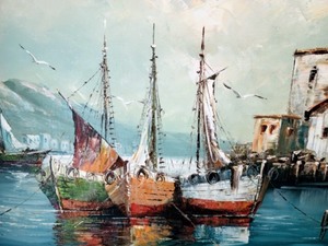 Large Framed Sailboat Oil Painting