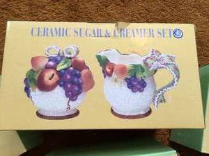 Ceramic Candy Jar, Mugs & SugarCreamer Set (NEW)