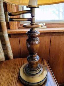 Wood and Brass Table Lamp With Adjustable Arm