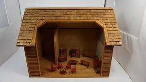 lot 58 image: Homemade Wood Dollhouse with Lacquered Wood Furniture