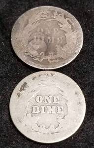lot 07 image: 2 SILVER DIMES 1883 SEATED LIBERTY 1902 BARBER