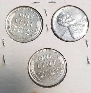 lot 17 image: 1943 P-D-S US WWII WARTIME STEEL CENT SET 3 COINS