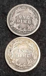 lot 22 image: 2 SILVER BARBER DIMES 1897 1916