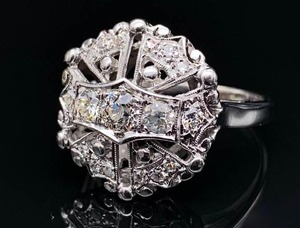lot 1 image: Antique Art Deco 1 Carat Diamond Estate Cluster Ring in 14k White Gold $5800 Retail