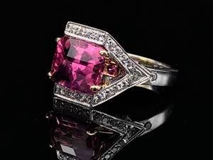 lot 10 image: Bar Cut Tourmaline and Diamond Estate Ring in Two Tone 14k Gold $4875 Retail