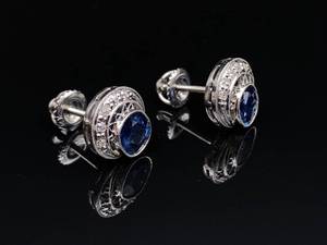 lot 9 image: Art Deco Styled Natural Blue Sapphire and Diamond 14k White Gold Earrings $3850 Retail