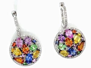 lot 3 image: Brand New EFFY Earrings with Multi-Color Sapphires and Diamonds in 14k White Gold $5499 Retail Tag