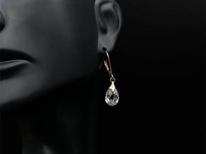 lot 52 image: Briolet Cut CZ Euro Wire Estate Earrings in 14k Yellow Gold