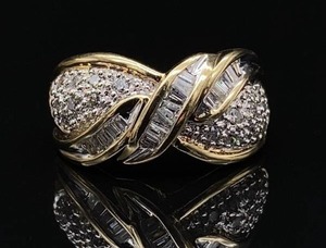 lot 33 image: Baguette and Round Diamond Cluster Estate Ring in Yellow Gold $1999 Retail