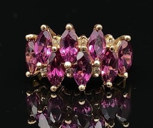lot 34B image: Splendid Raspberry Garnet and Diamond Estate Ring in 14k Yellow Gold $1850 Retail