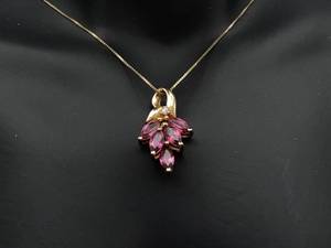 lot 34C image: Splendid Raspberry Garnet and Diamond Estate Pendant 14k Yellow Gold $1150 Retail