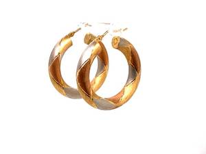 lot 35 image: Upscale Italian Tri-Color 14k Gold Hoop Estate Earrings $1899 Retail