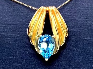 lot 38 image: Gorgeous Blue Topaz Estate Pendant in 14k Yellow Gold $1699 Retail