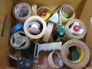lot 107 image: Box Of Misc. Tape & Tape Dispensers...