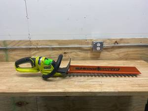 lot 28 image: RYOBI ONE 22 in. 18-Volt Lithium-Ion Cordless Battery Hedge Trimmer (Tool Only)