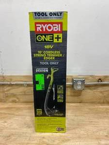 lot 30 image: RYOBI ONE 18-Volt Lithium-Ion Cordless Battery Electric String Trimmer and Edger (Tool Only)