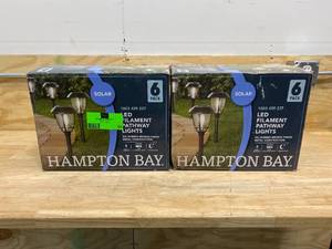 lot 55 image: HAMPTON BAY Lot of 2-  Solar Oil Rubbed Bronze Outdoor Filament LED Bulb 6-Lumens Landscape Path Light with Glass Lens (6-Pack)