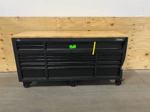 lot 88 image: HUSKY Heavy-Duty 72 in. W 18-Drawer, Deep Tool Chest Mobile Workbench in Matte Black with Adjustable-Height Hardwood Top