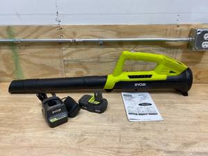 lot 90 image: RYOBI ONE 90 MPH 200 CFM 18-Volt Lithium-Ion Cordless Leaf Blower - 2.0 Ah Battery and Charger Included