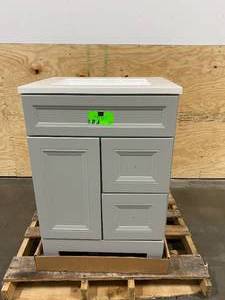 lot 117 image: HOME DECORATORS COLLECTION Sedgewood 24-12 in. Bath Vanity in Dove Gray with Solid Surface Technology Vanity Top in Arctic with White Sink