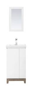 lot 118 image: HOME DECORATORS COLLECTION Glovertown 18 in. x 14 in. D Vanity in High Gloss White with Ceramic Vanity Top in White with White Sink and Mirror