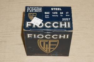 lot 126 image: Full Box of 25 Fiocchi 20 Gauge Shotshells