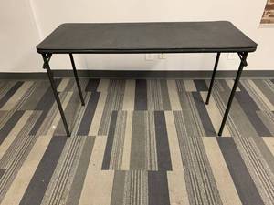 lot 14 image: Black Leather chairs and folding table