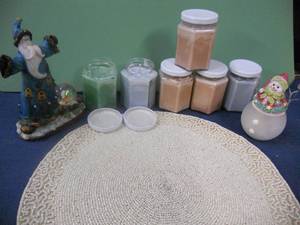 lot 85 image: Candles, Wizard with Snow globe, Snowman Candle Holder, Beaded Centerpiece mat