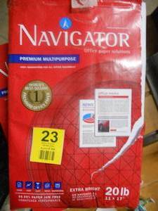 lot 23 image: 500 Sheets Navigator Extra Bright 20 LB 11x17 Premium Multipurpose Paper