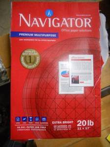 lot 24 image: 500 Sheets Navigator Extra Bright 20 LB 11x17 Premium Multipurpose Paper
